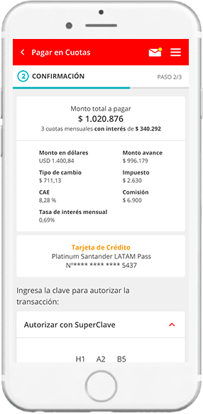 Pagar en cuotas - Confirmación