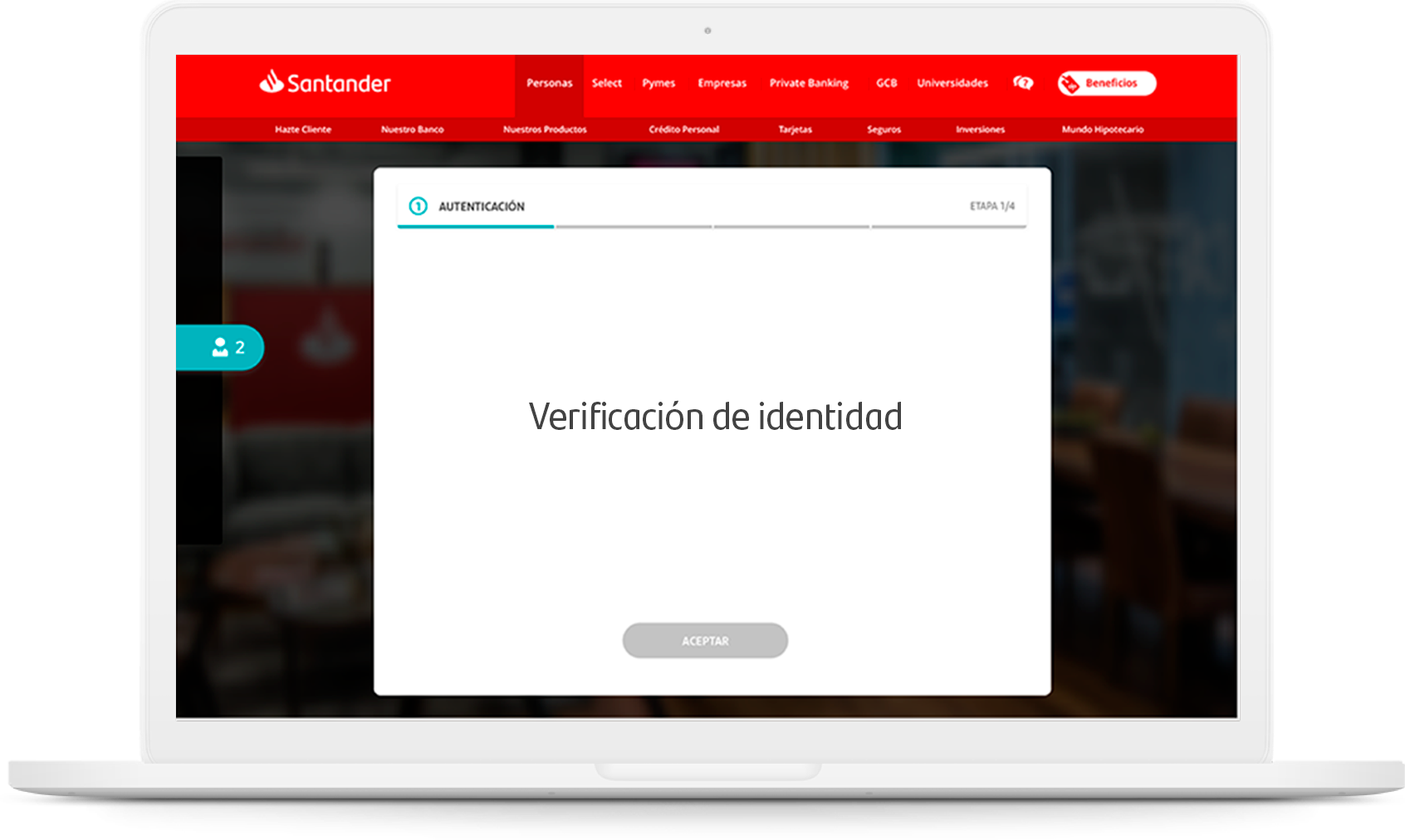 Paso dos La forma de autenticación consta de 4 etapas: Autenticación, Datos personales, Datos financieros y Validación de SMS.